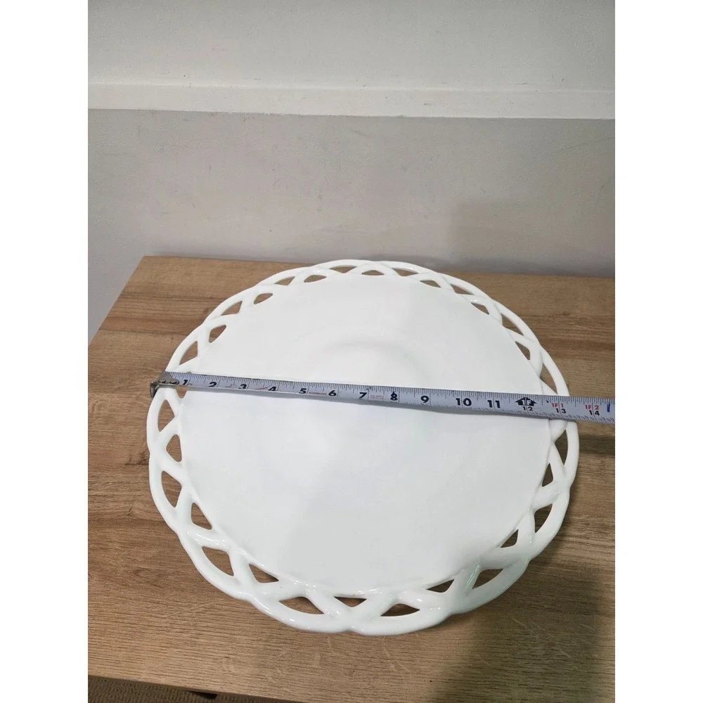 Vintage Colony White Milk Glass Cake Stand Lace Edge 14''